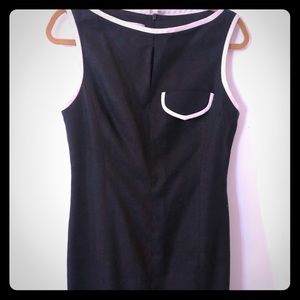 Classic French Black linen dress with linen trim